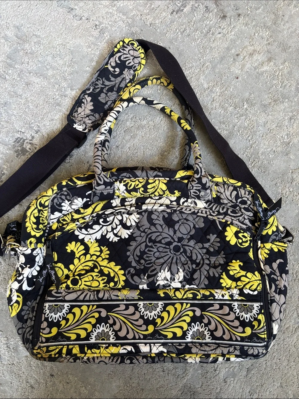 Vera Bradley Black Yellow Gray Floral Quilted Baby Bag